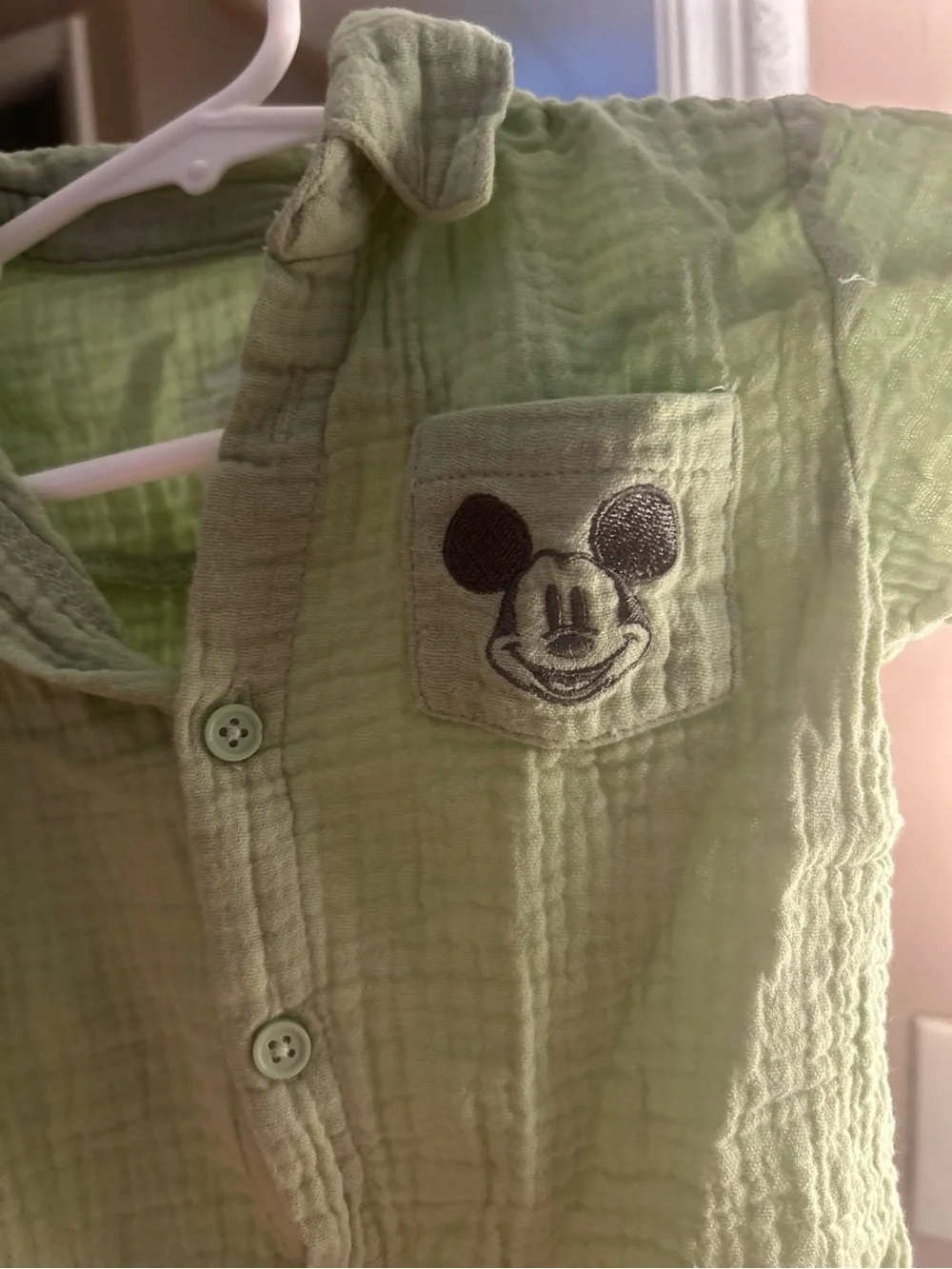Disney Light Green Mickey Mouse Button-Front Baby Romper